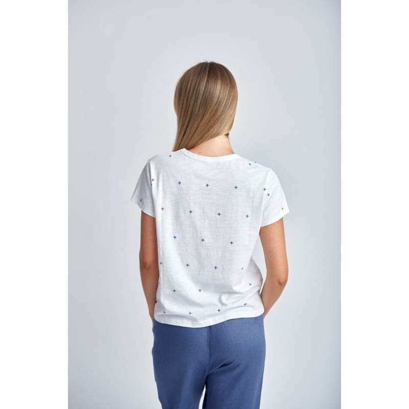 Embroidered Tee | White & Deep Blue C1385-S24 - Tops