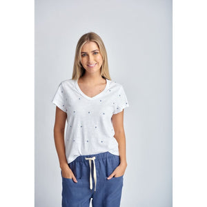 Embroidered Tee | White & Deep Blue C1385-S24 - Tops