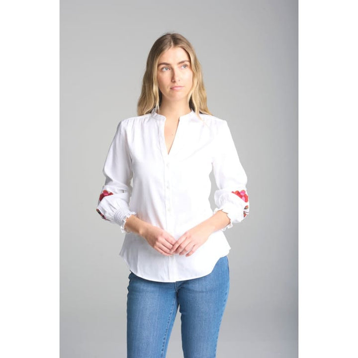 Embroidery Sleeve Blouse | White - Tops