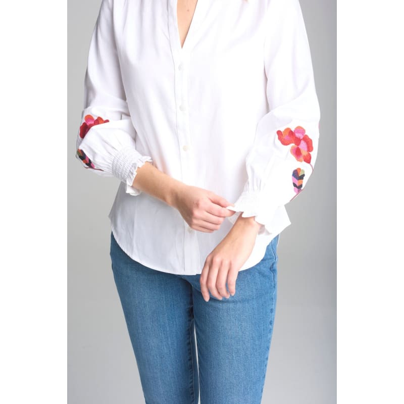 Embroidery Sleeve Blouse | White - Tops