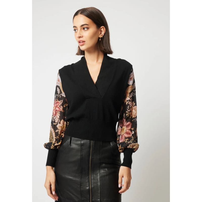 Empress Merino Wool Viscose Knit | Black Dragon Flower - Tops