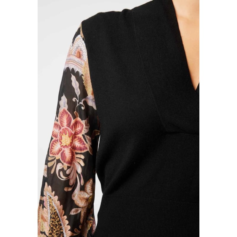 Empress Merino Wool Viscose Knit | Black Dragon Flower - Tops