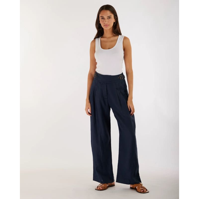 Eugene Linen Pant | Navy - Bottoms