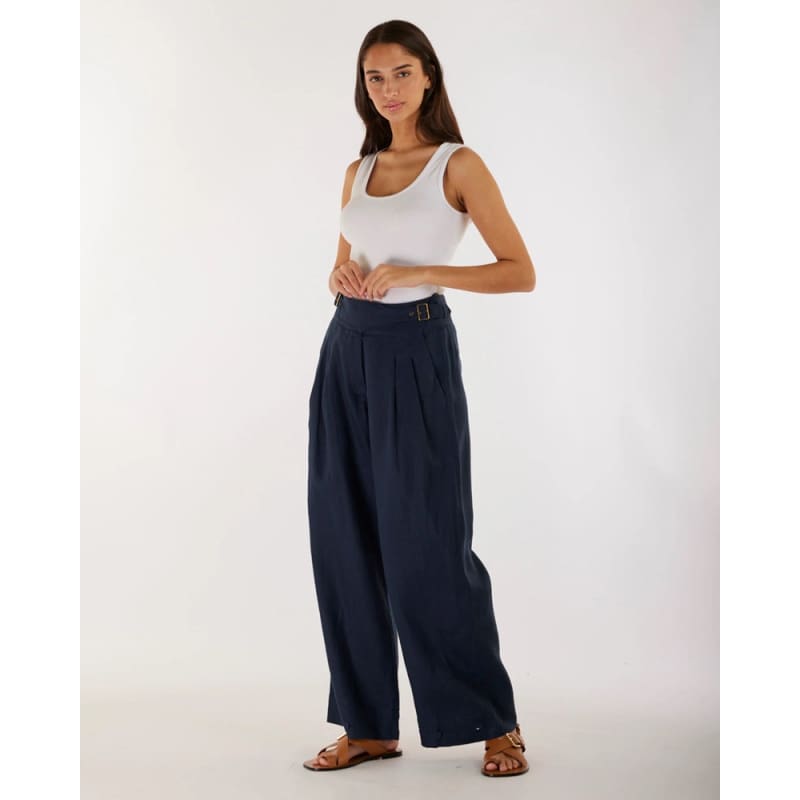 Eugene Linen Pant | Navy - Bottoms