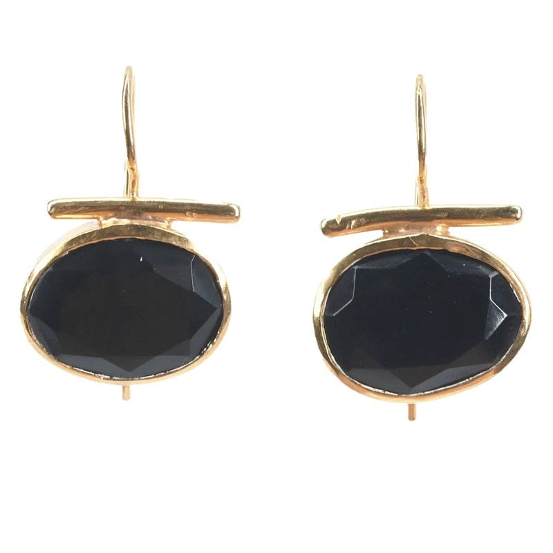 Euro Gold Dark Blue Gem Earrings | A196-1 - Jewellery