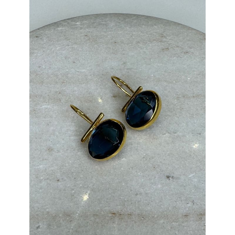 Euro Gold Dark Blue Gem Earrings | A196-1 - Jewellery
