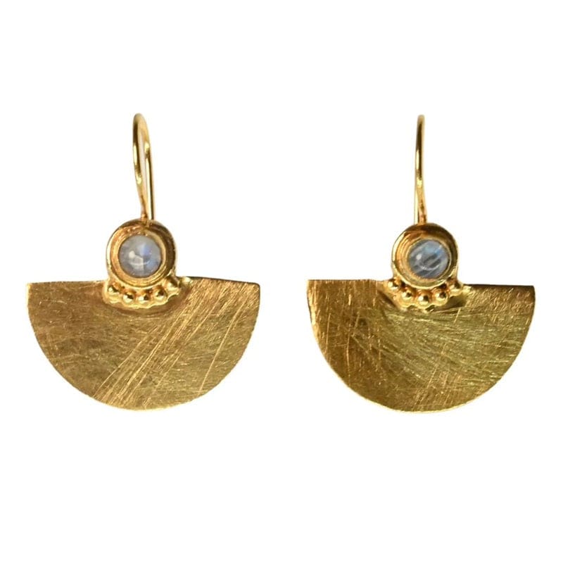 Euro Gold Double Fan Drop Earrings Picollo A26E | Moonstone - Jewellery
