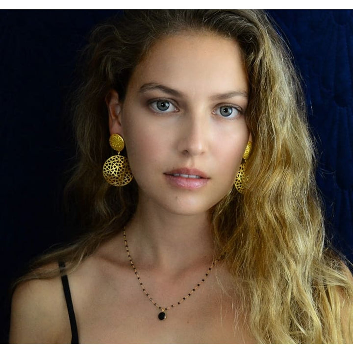 Euro Gold Double Jali Stud Earrings | B35 - Jewellery