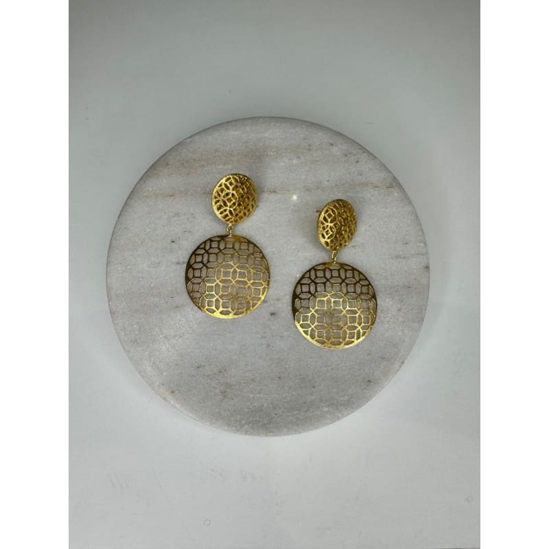 Euro Gold Double Jali Stud Earrings | B35 - Jewellery