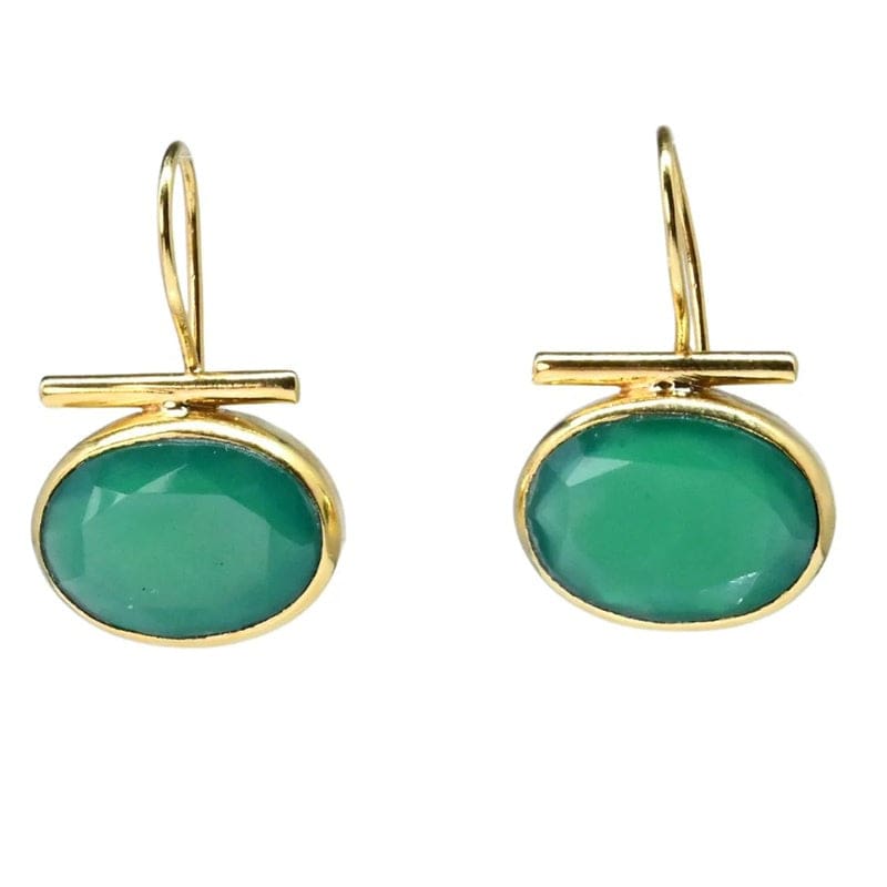 Euro Gold Earrings Green Onyx | A196 - Jewellery