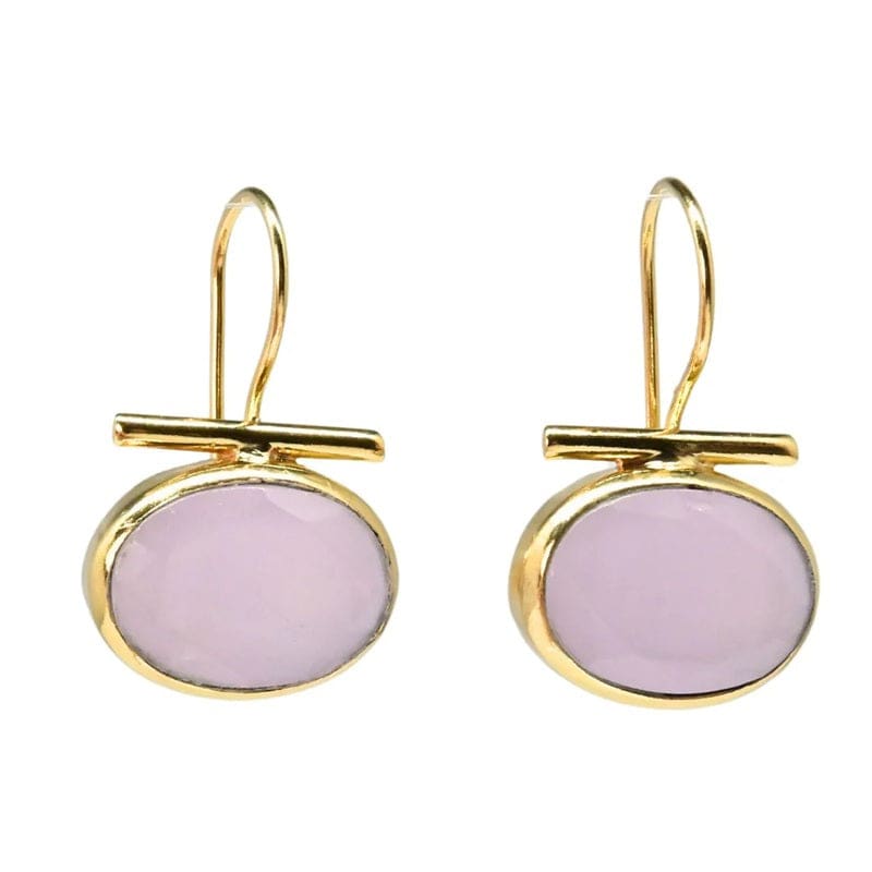Euro Gold Earrings Rose Quartz | A196 - Jewellery