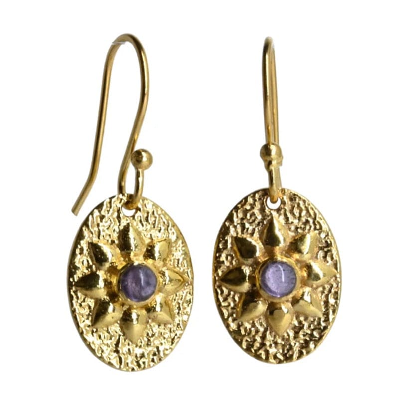 Euro Gold Gemstone Drop Earring A11B | Amethyst - Jewellery