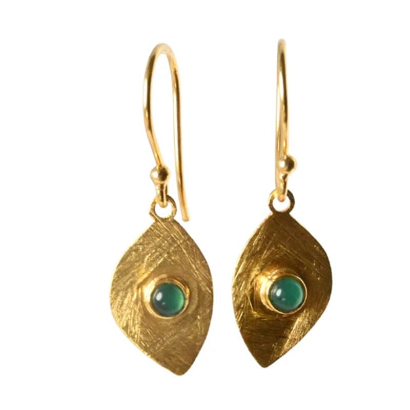 Euro Gold Gemstone Drop Earring Green Onyx | A318 - Jewellery