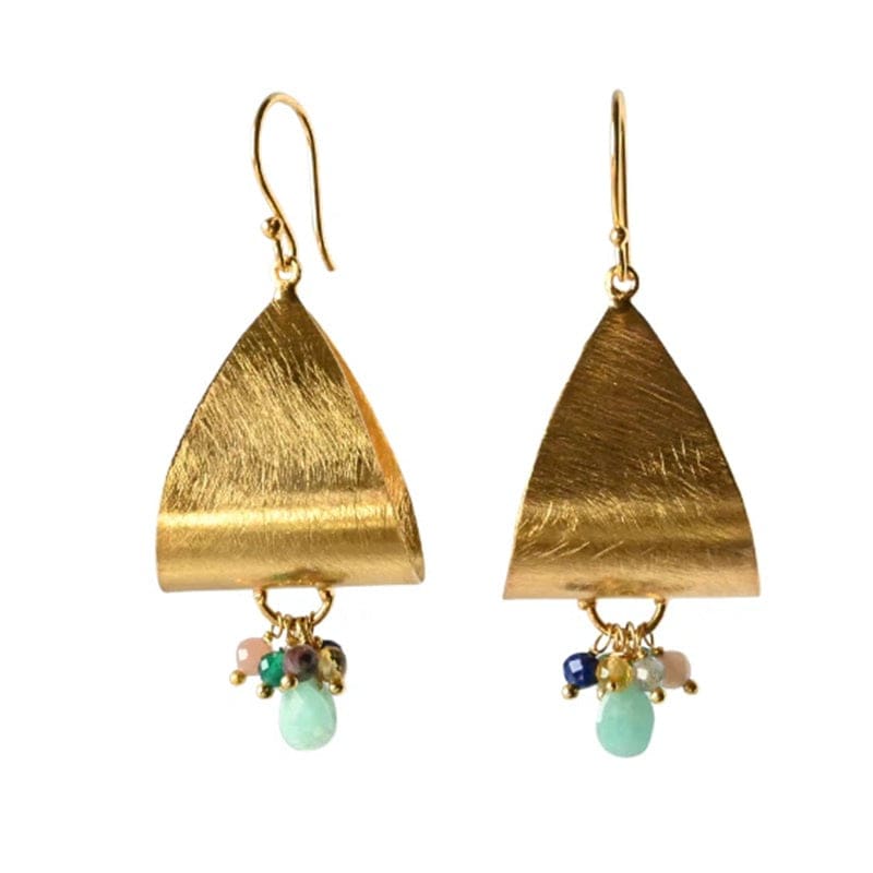 Euro Gold Gemstone Drop Earrings Aqua Chalcedony & Multi Gem Tassels | A281.23 - Jewellery