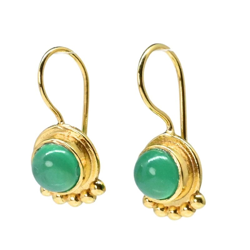 Euro Gold Gemstone Drop Earrings Green Onyx | A238a - Jewellery