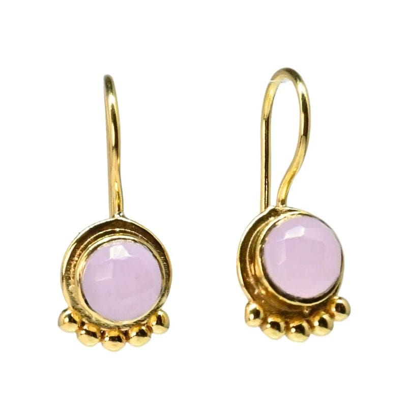 Euro Gold Gemstone Drop Earrings Rose Quartz | A238a - Jewellery