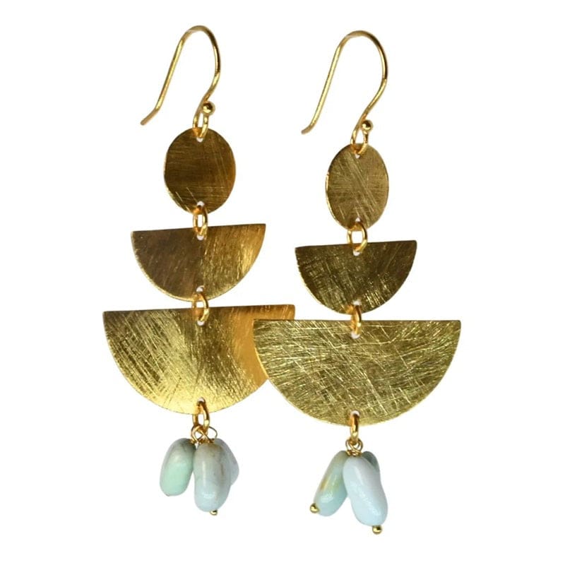Euro Gold Gemstone Fan Drop Earrings A308 | Aqua Chalcedony - Jewellery