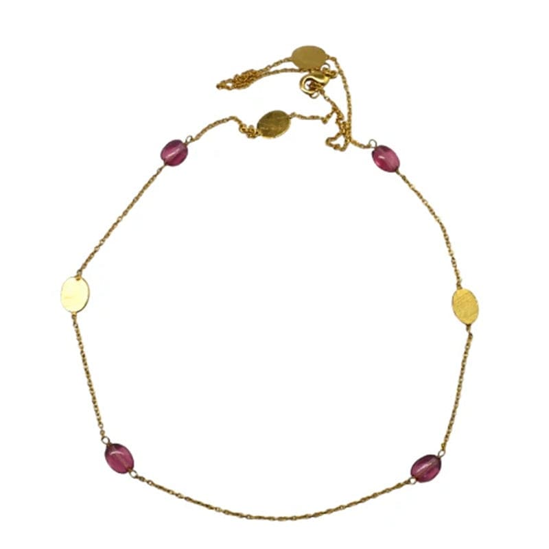 Euro Gold Gemstone Linked Necklace Cherry Quartz | A180 - Jewellery