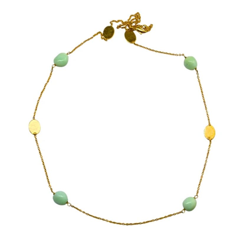 Euro Gold Gemstone Linked Necklace Green Chalcedony | A249G - Jewellery