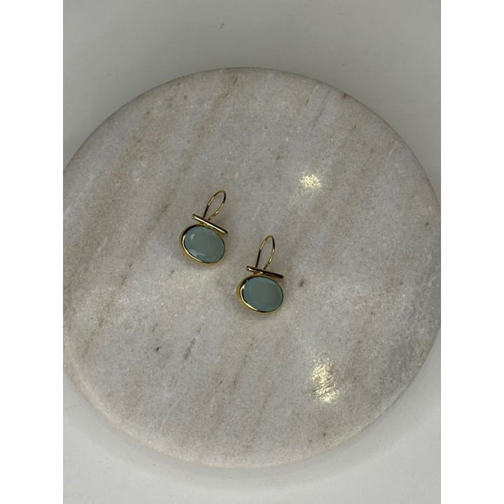 Euro Gold & Pale Green Gem Earrings | A196 - Jewellery
