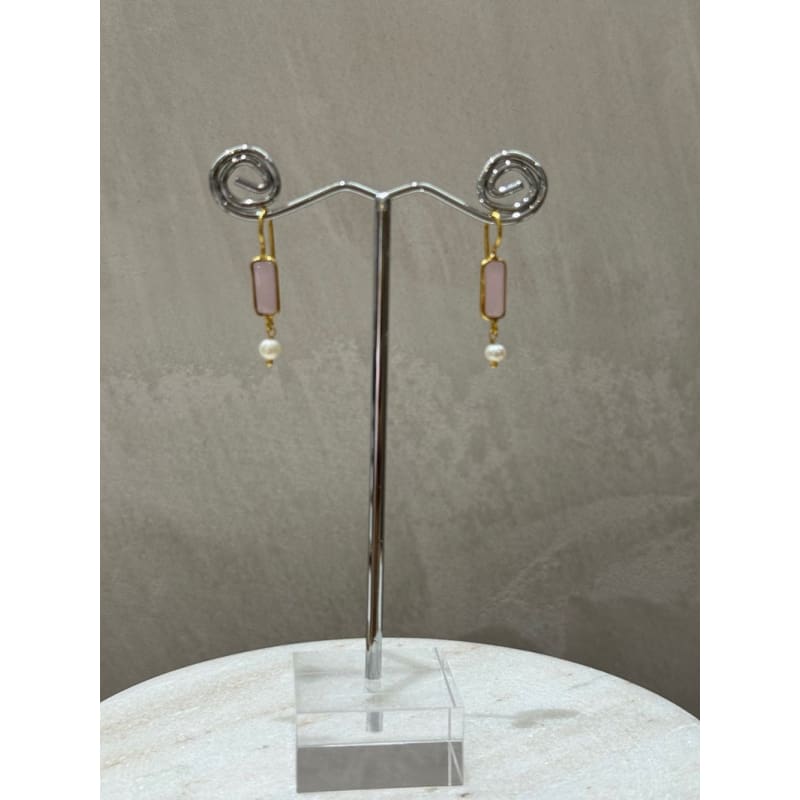 Euro Gold Pink Quartz Gemstone Earrings | A222 - Jewellery