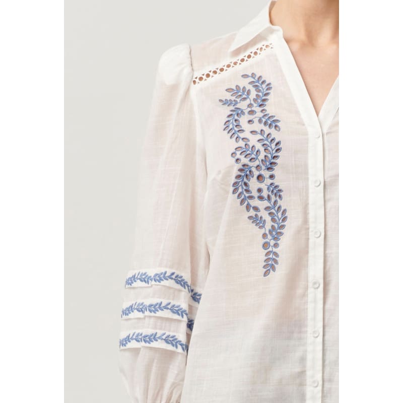 Fleurine Embroidered Cotton Slub Shirt | Milk - Tops