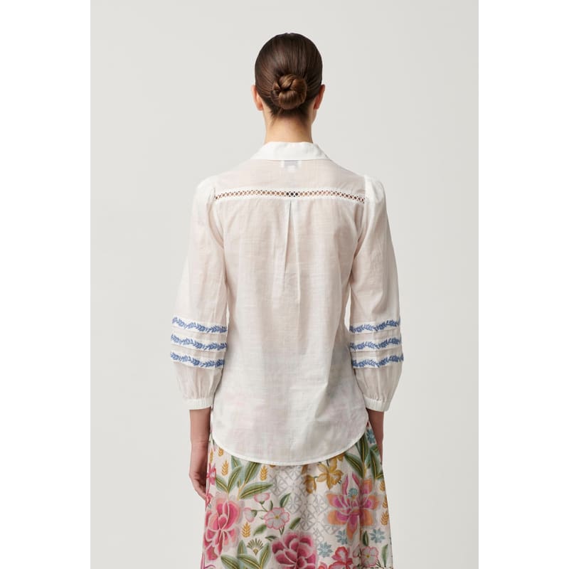 Fleurine Embroidered Cotton Slub Shirt | Milk - Tops