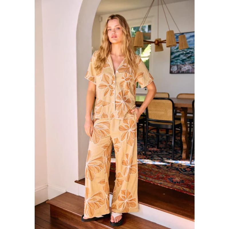 Floral Embroidered Pants - Bottoms