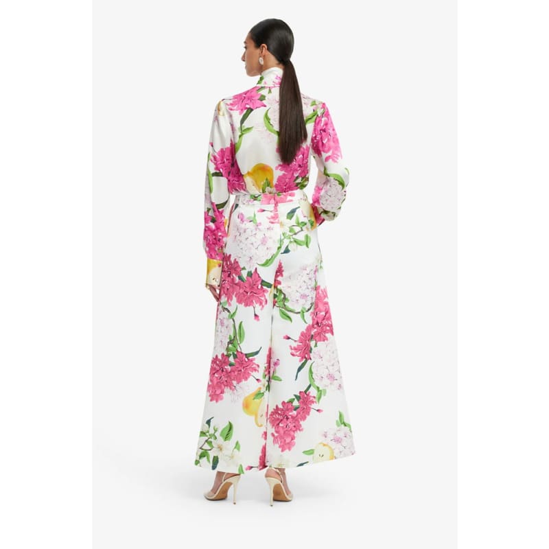 Freya Tie Neck Silk Blouse | Floral Pear Print - Tops