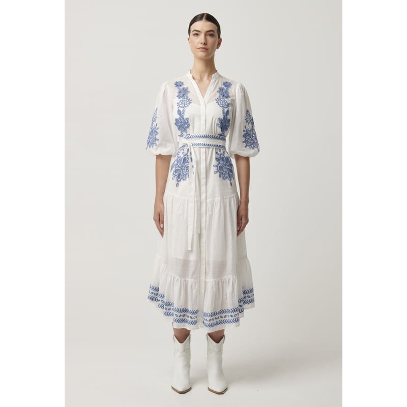 Gabriette Embroidered Cotton Slub Dress | Milk - Dress