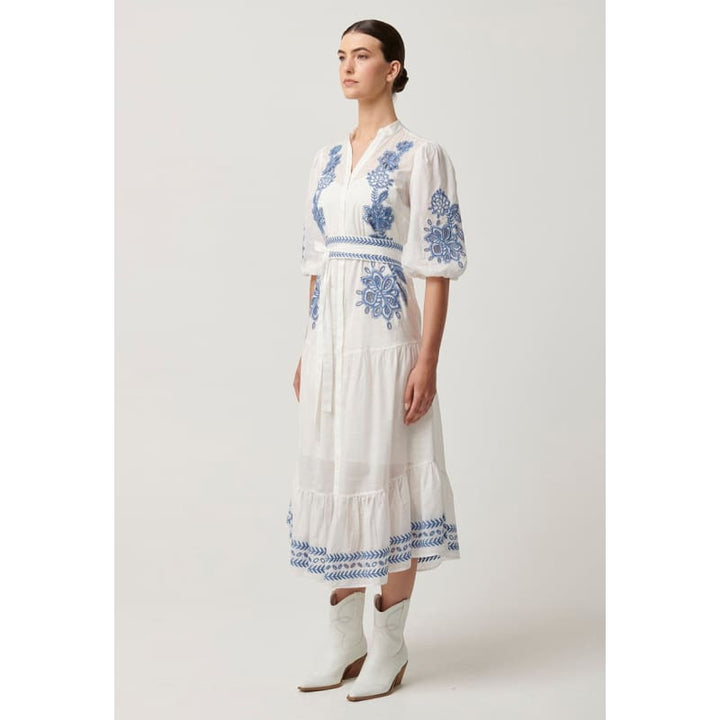 Gabriette Embroidered Cotton Slub Dress | Milk - Dress