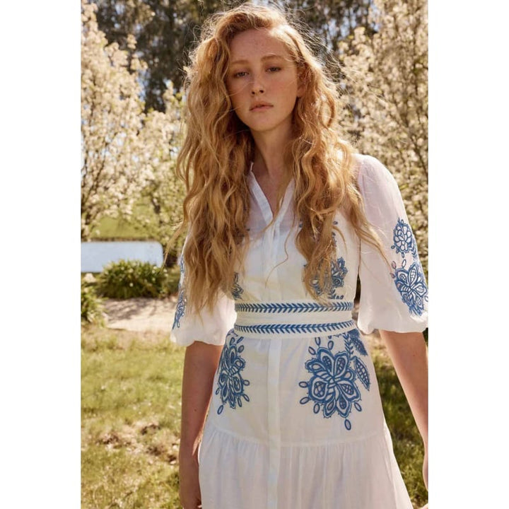 Gabriette Embroidered Cotton Slub Dress | Milk - Dress