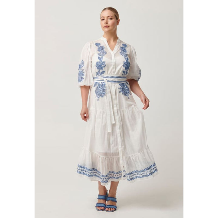 Gabriette Embroidered Cotton Slub Dress | Milk - Dress