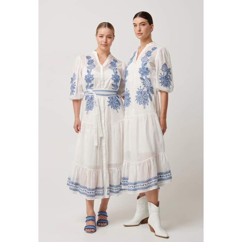 Gabriette Embroidered Cotton Slub Dress | Milk - Dress