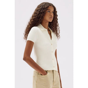 Harley Knit Short Sleeve Polo | Cream - Tops