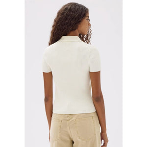 Harley Knit Short Sleeve Polo | Cream - Tops