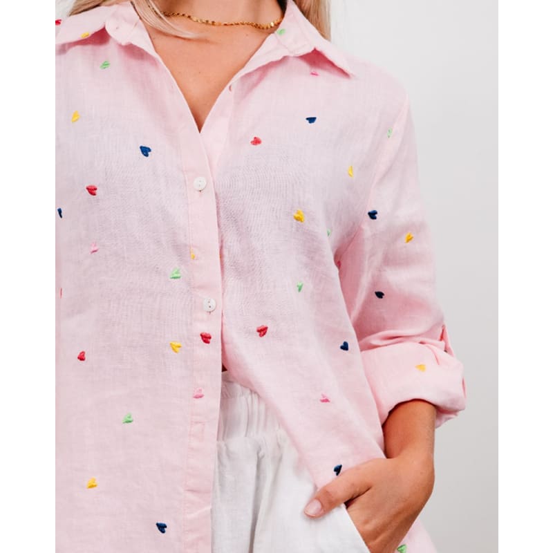 Heart Embroidered Shirt | Pink - Tops