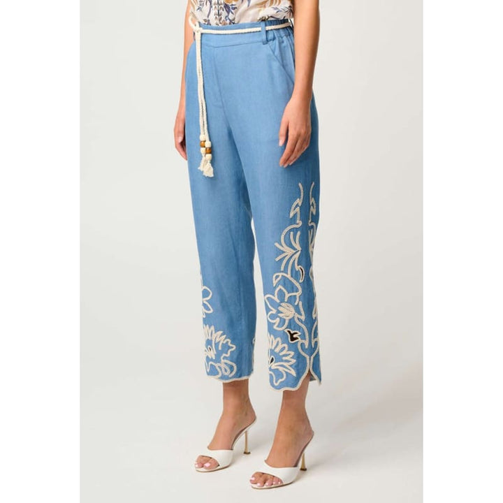 Helm Tencel Embroidered Straight Leg Pant | Sky - Bottoms
