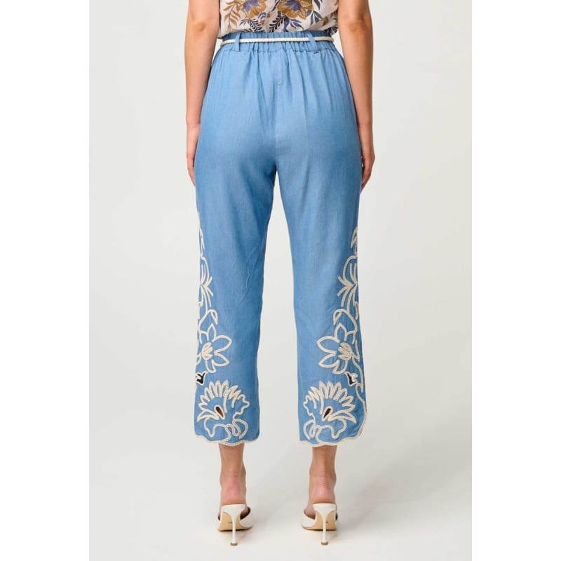 Helm Tencel Embroidered Straight Leg Pant | Sky - Bottoms