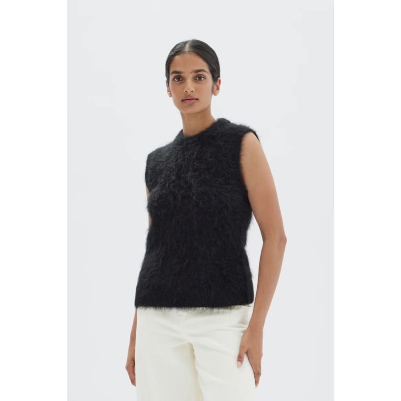 Hunter Alpaca Cropped Knit Vest | Black - Tops