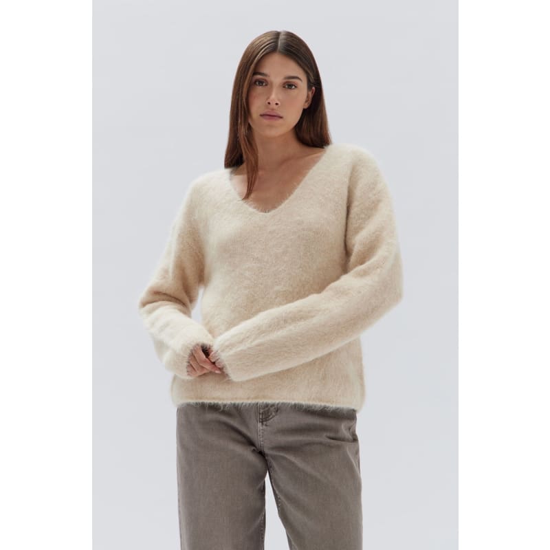 Hunter Alpaca V-Neck Knit | Cream - Tops