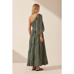 Ida Long Sleeve One Shoulder Tiered Maxi Dress - Dress