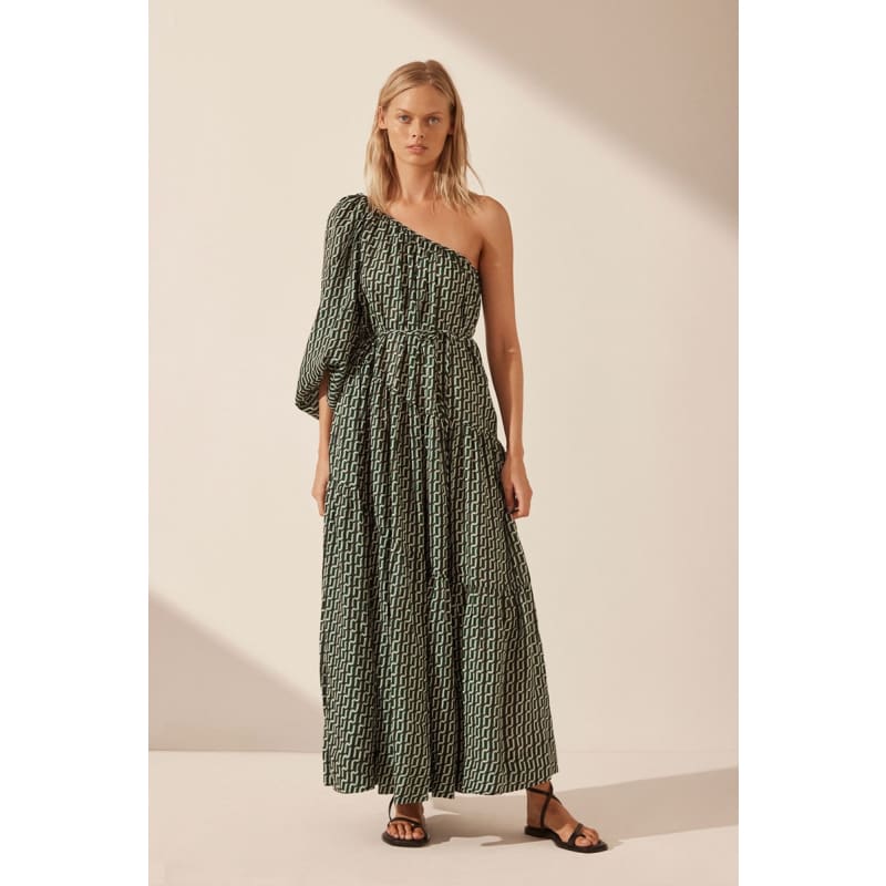 Ida Long Sleeve One Shoulder Tiered Maxi Dress - Dress