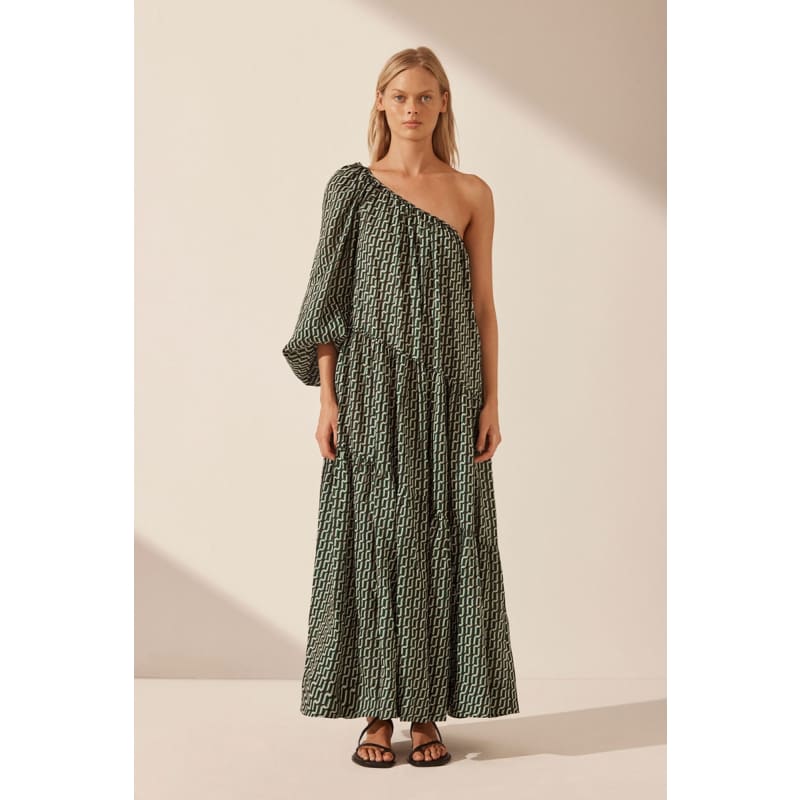 Ida Long Sleeve One Shoulder Tiered Maxi Dress - Dress