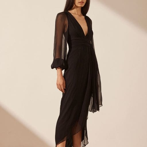 Isola Plunged Long Sleeve Midi Dress - Dress