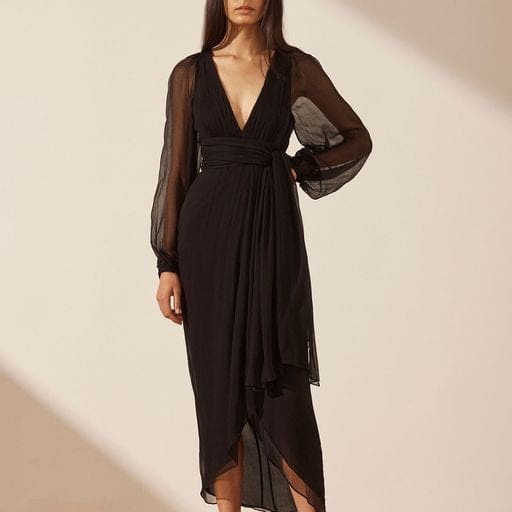 Isola Plunged Long Sleeve Midi Dress - Dress