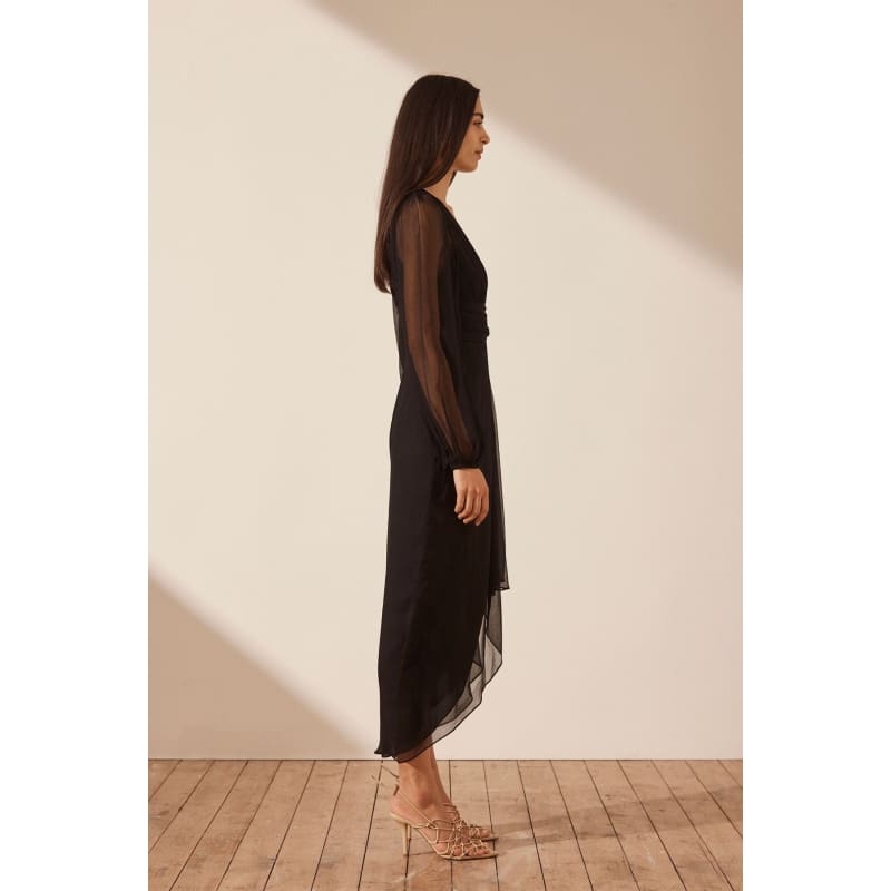 Isola Plunged Long Sleeve Midi Dress - Dress