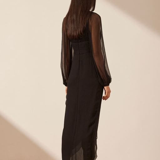 Isola Plunged Long Sleeve Midi Dress - Dress