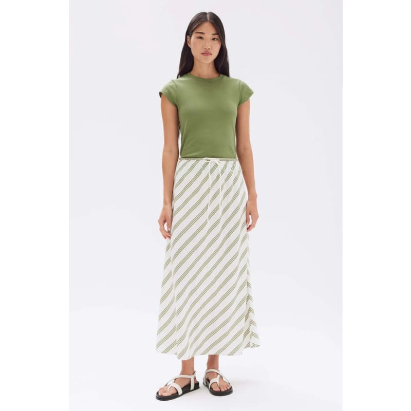 Isola Stripe Skirt | Pandan & Antique White - Bottoms