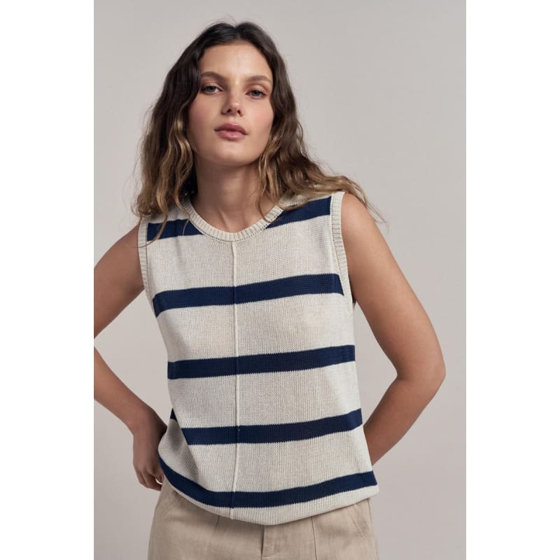 Ivy Knit Tank | Natural & Navy - Knitwear